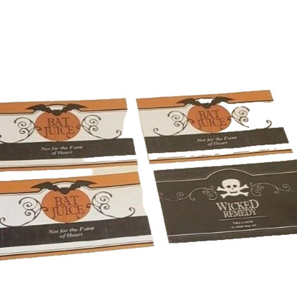Halloween Party Bottle Labels Bat Juice Wicked Remedy Stickers Goth Dark Humor
